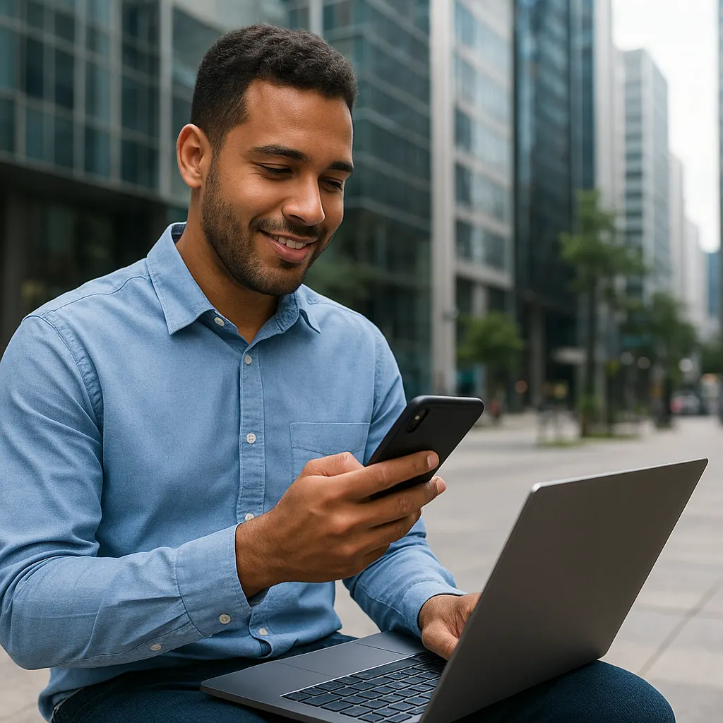Brasileiro no exterior acessando cassino online com segurança em dispositivos móveis