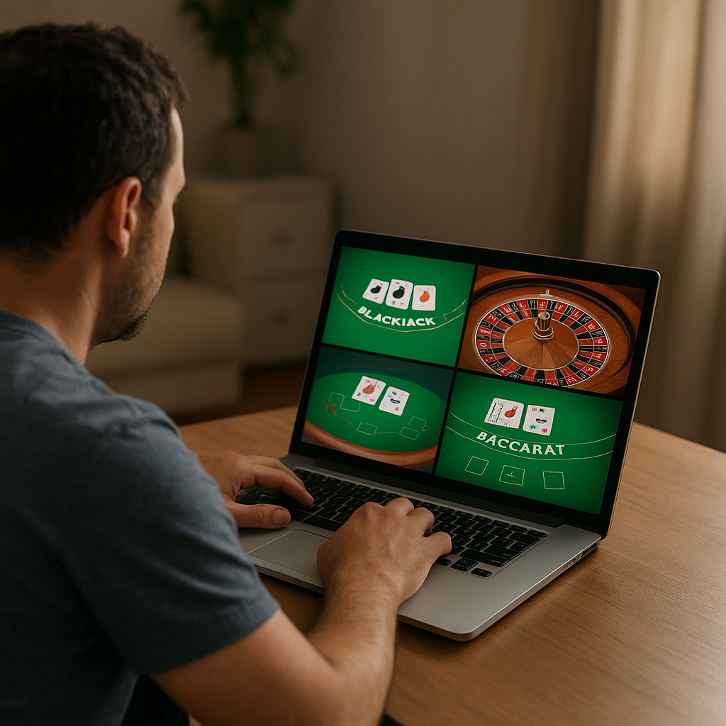Jogador analisando jogos de mesa online em laptop