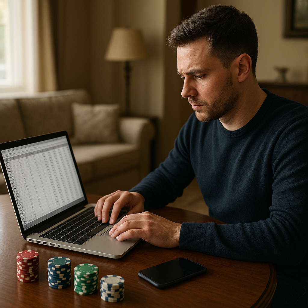 Jogador organizando a gestão de banca no poker em planilha