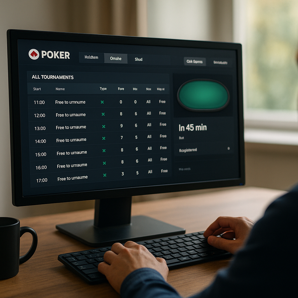 Lobby de poker online com lista de freerolls disponíveis